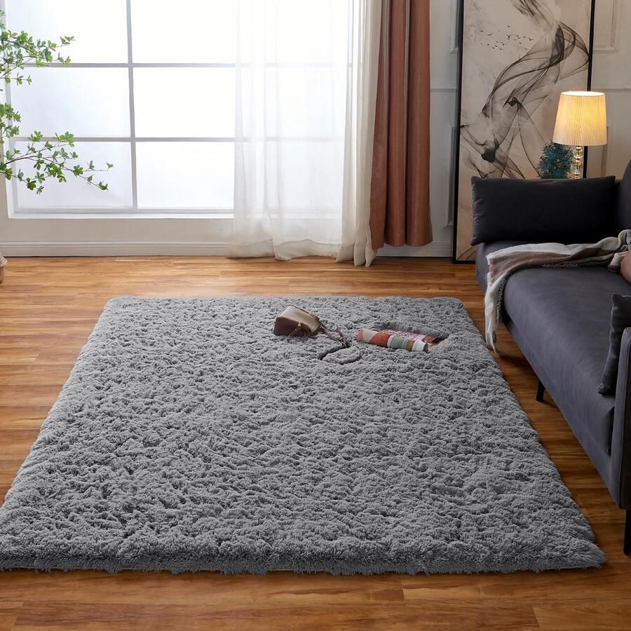 Obundi Shaggy hoogpolig vloerkleed zacht vloerkleed voor de woonkamer antislip aan de onderkant wasbaar vloerkleed voor de slaapkamer (grijs 120x160cm)