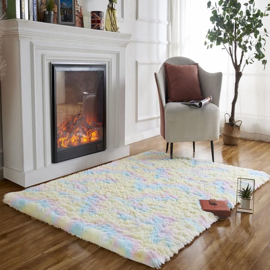 Obundi Woonkamertapijt Fluffy Zacht Tapijt Antislip Tapijt Vloerkleden voor Meisjeskamer (Regenboog 80x120cm)