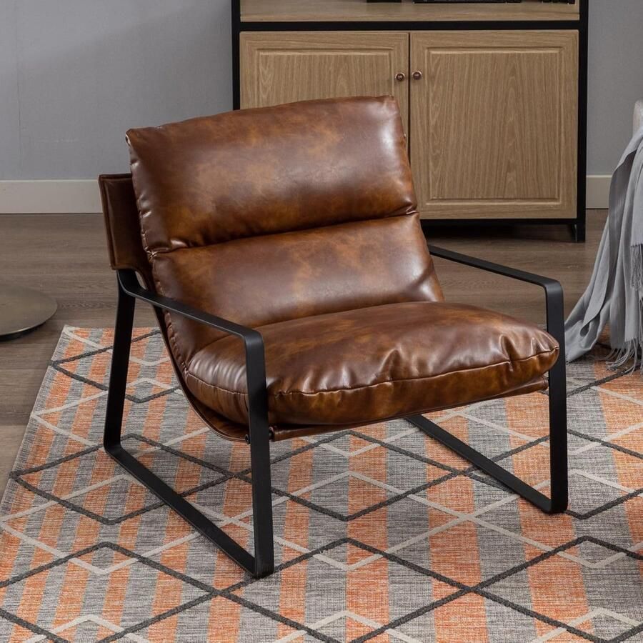 Occasionele stoel – Moderne PU lederen fauteuil met zachte bekleding kuipstoel voor woonkamer bruin