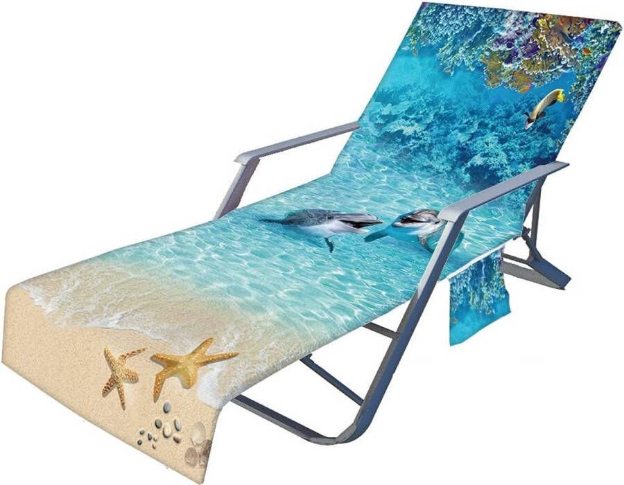 Oceaan hoes voor tuinligstoel badstof ligkussen tuin zonnebed handdoek met 2 zakken stoel strandhanddoek voor zwembaden stranden tuinhotels (dolfijn 75 x 210 cm)