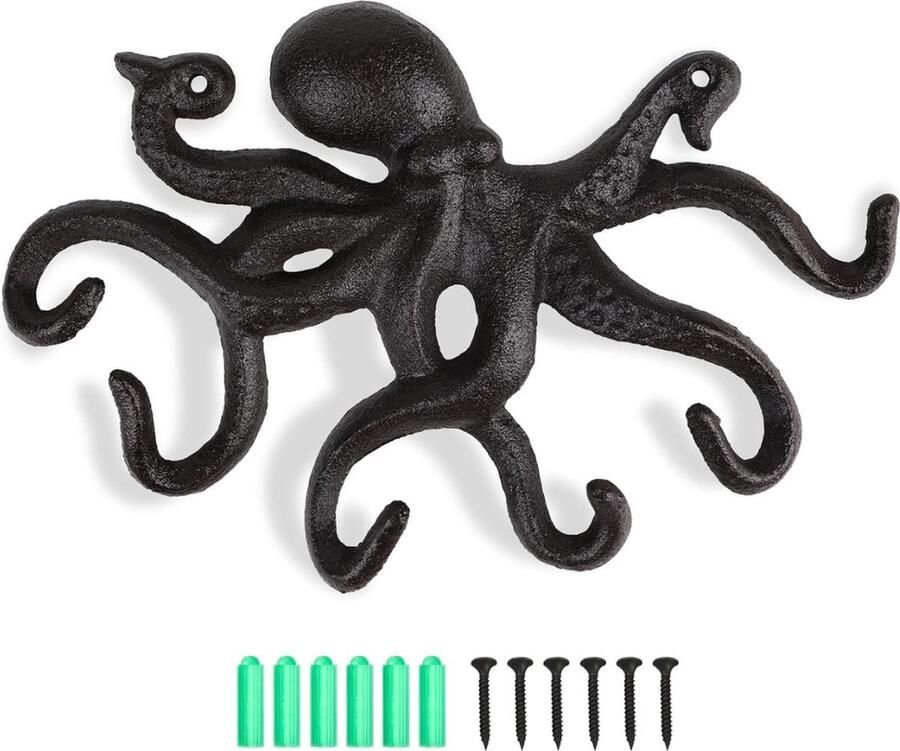 Octopus kapstokken rustieke kapstokken gietijzeren muurhaken met schroeven kapstokken muur om op te hangen kleding sleutels hoeden tassen donkerbruin