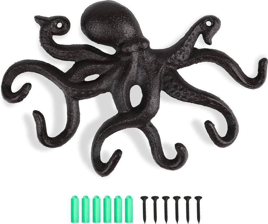 Octopus kapstokken rustieke kapstokken gietijzeren muurhaken met schroeven kapstokken muur om op te hangen kleding sleutels hoeden tassen donkerbruin