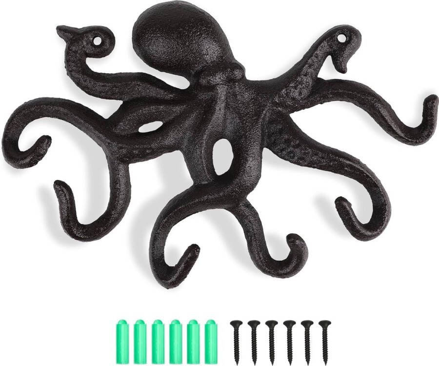 Octopus kapstokken rustieke kapstokken gietijzeren muurhaken vintage met schroeven kapstokken muur om op te hangen kleding sleutels hoeden tassen donkerbruin