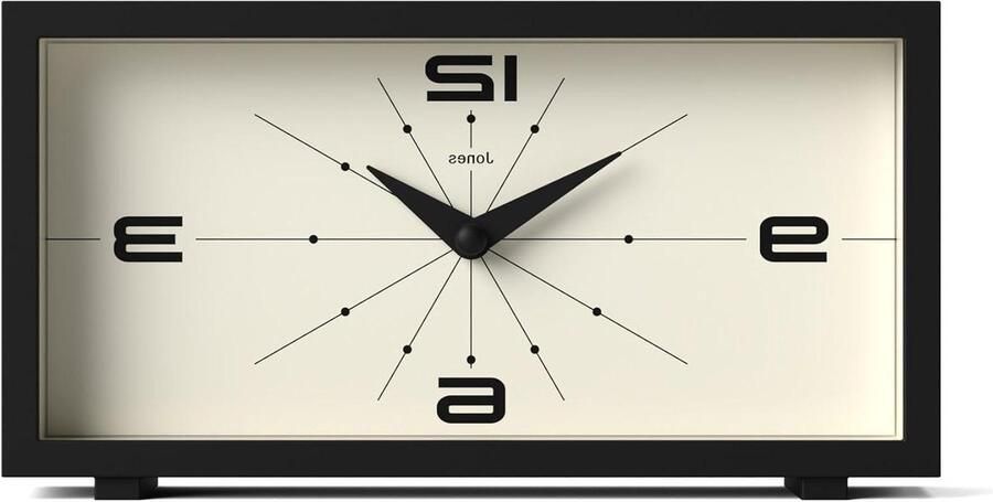 Odeon' bureauklok modern rechthoekig ontwerp in zwart stijlvolle retro-look voor plank tafel schoorsteenmantel of nachtkastje