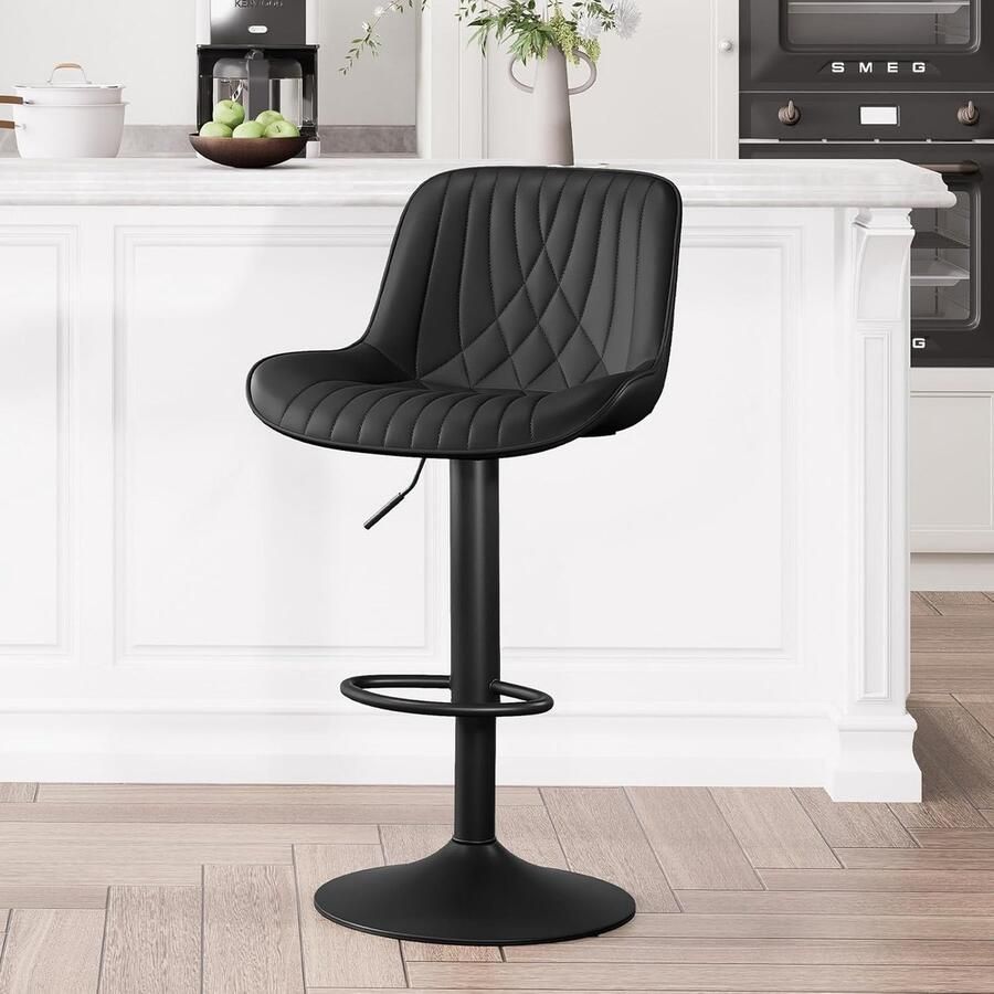 Oderne barkruk afzonderlijk in hoogte verstelbaar en draaibaar barkruk met rugleuning voor thuis keuken eiland luxe gevoerde kunstleer barstoelen zwart