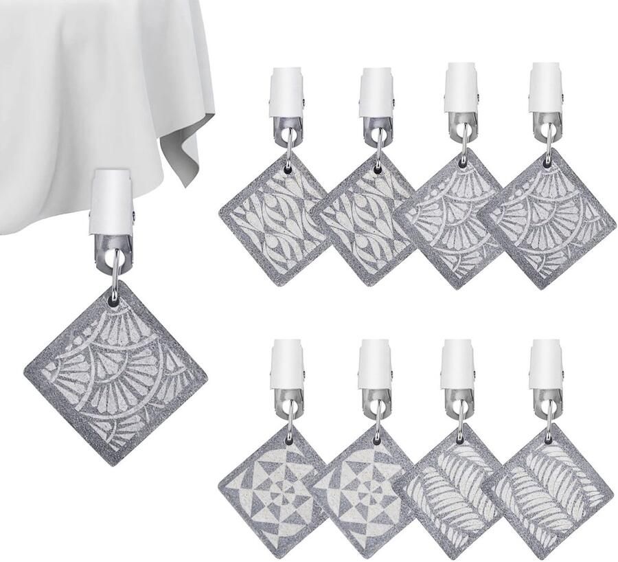 OdiuK Pakket van 8 tafelkleedgewichten natuursteen tafelkleedgewichten buiten mooi patroon tafelkleedclips tafelkleedhouder met clip voor picknicks tuin verjaardagsfeestjes bruiloften