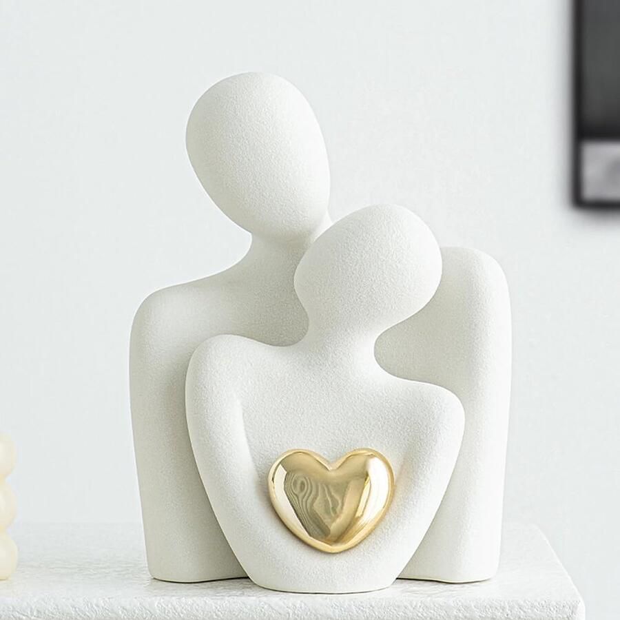 ODMYZG Omhelzend beeld van een koppel abstracte figuren decoratieve items voor tv-meubels woonkamers en slaapkamers. Romantische cadeaus voor Valentijnsdag jubileum en verjaardag (witgoud L)