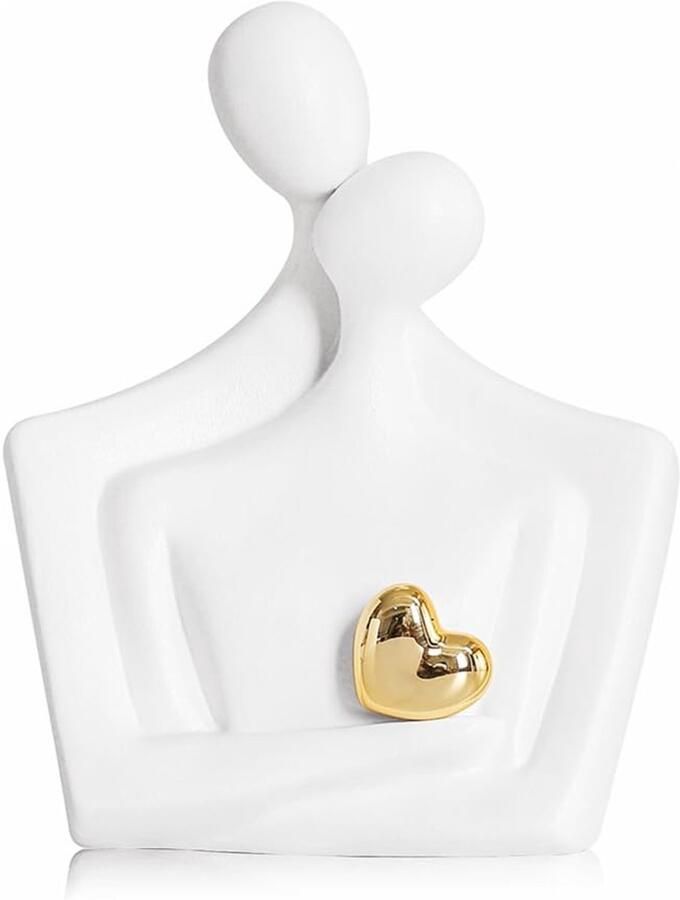 ODMYZG Omhelzend beeld van een koppel mini-koppelbeeld abstracte figuren decoratieve items voor tv-meubels woonkamers en slaapkamers. Romantische cadeaus voor Valentijnsdag een jubileum of een verjaardag. (Wit L)