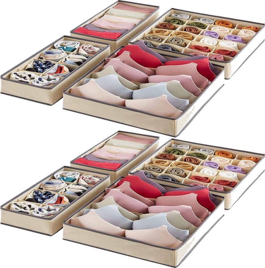 Odnsysteem voor kledingkast 8 stuks beige lade-organizer kast opbergbox opvouwbare ladeverdeler voor ondergoed beha's sokken stropdassen ondergoed luierbenodigdheden