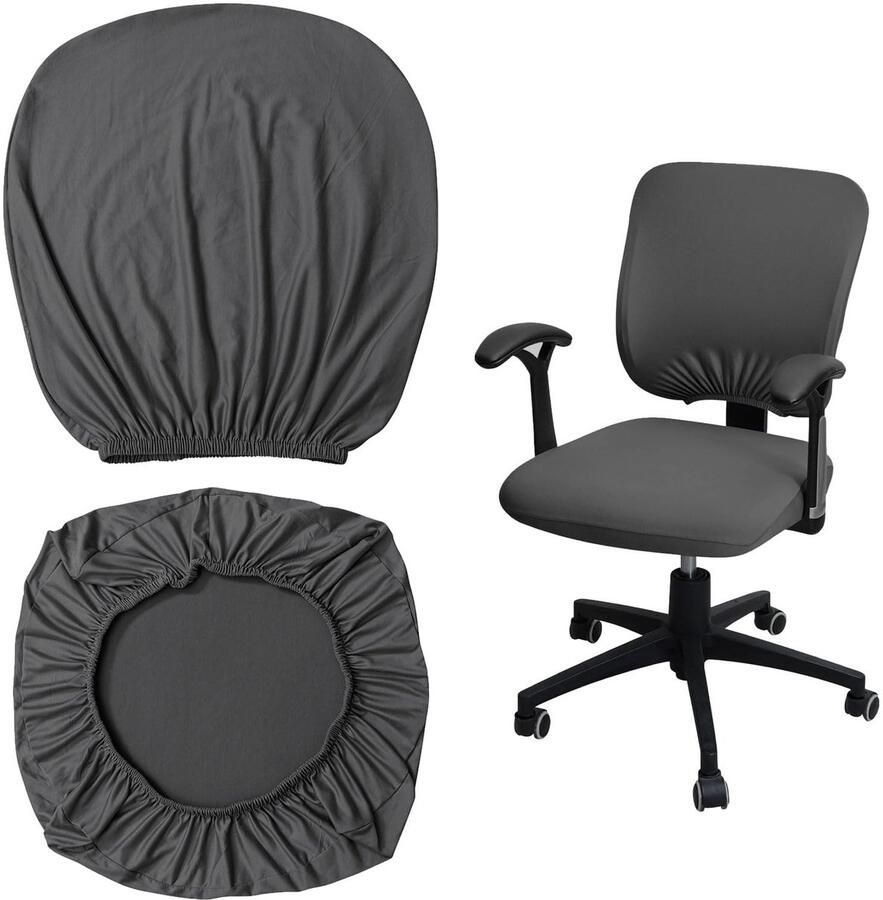 Office Chair Cover Split Type Dark Grey Washable Chair Cover Black Anti-Wrinkle Chair Cover Seat Cover for Most Office Chairs (Backrest Cover and Seat Cushion Cover)