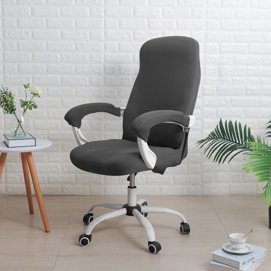 Office chair cover with armrest cover universal stretch desk chair cover computer chair cover M Donkergrijs