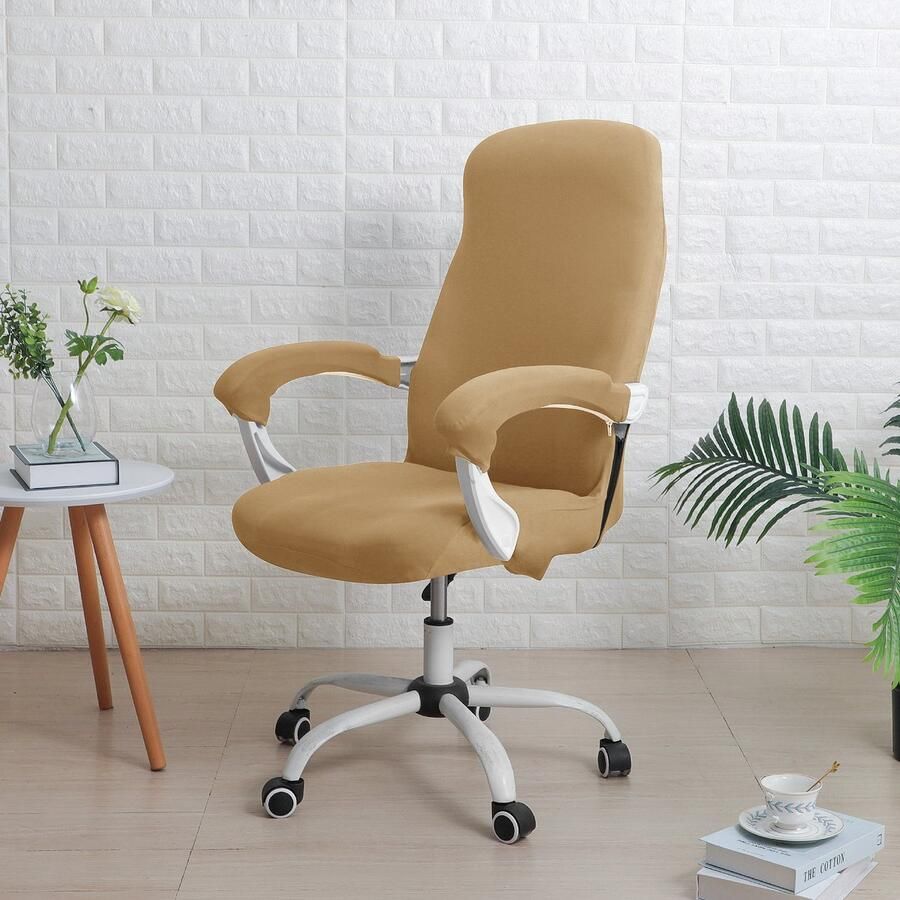 Office chair cover with armrest cover universal stretch desk chair cover computer chair cover M Kameelkleur