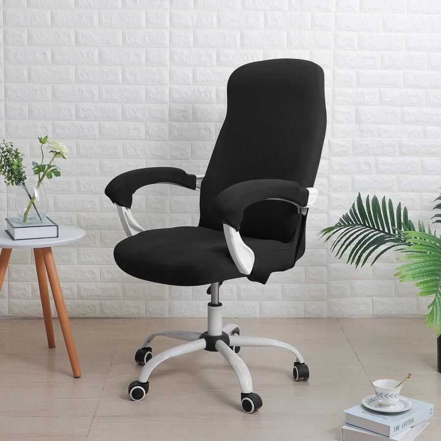 Office chair cover with armrest cover universal stretch desk chair cover computer chair cover M Zwart