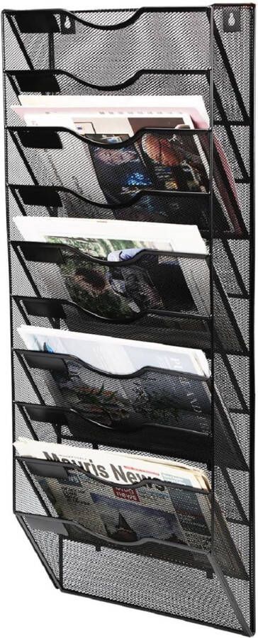 Office-documentorganizer hangende wandmaphouder gaas verticale zaktijdschriftenstandaard A4-papieren documenthouder kantoororganizer met labelontwerp (10 zakken zwart)