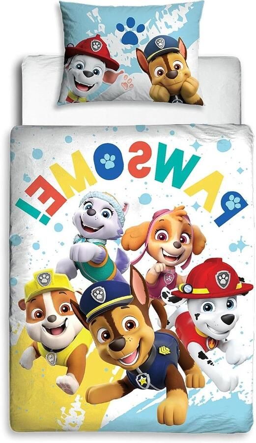 Officiële Paw Patrol Peuter Cot Bed Dekbedovertrek Splodge Design Omkeerbaar 2-zijdig Junior Beddengoed Inclusief Bijpassende Kussensloop