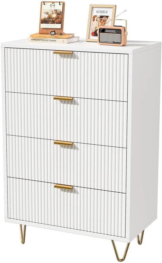 Ohana DT Ladekast Opbergkast 4 Ruime Lades 60×34×91 CM Draagvermogen Tot 50 KG Ruimtebesparend Wit