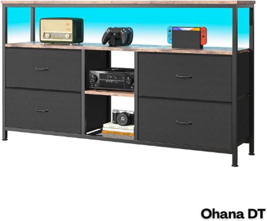 Ohana DT Ladekast Slaapkamer Ladenkastje Met LED Verlichting (RGB) 4 Lades 137×30×78 CM Verstelbare Poten