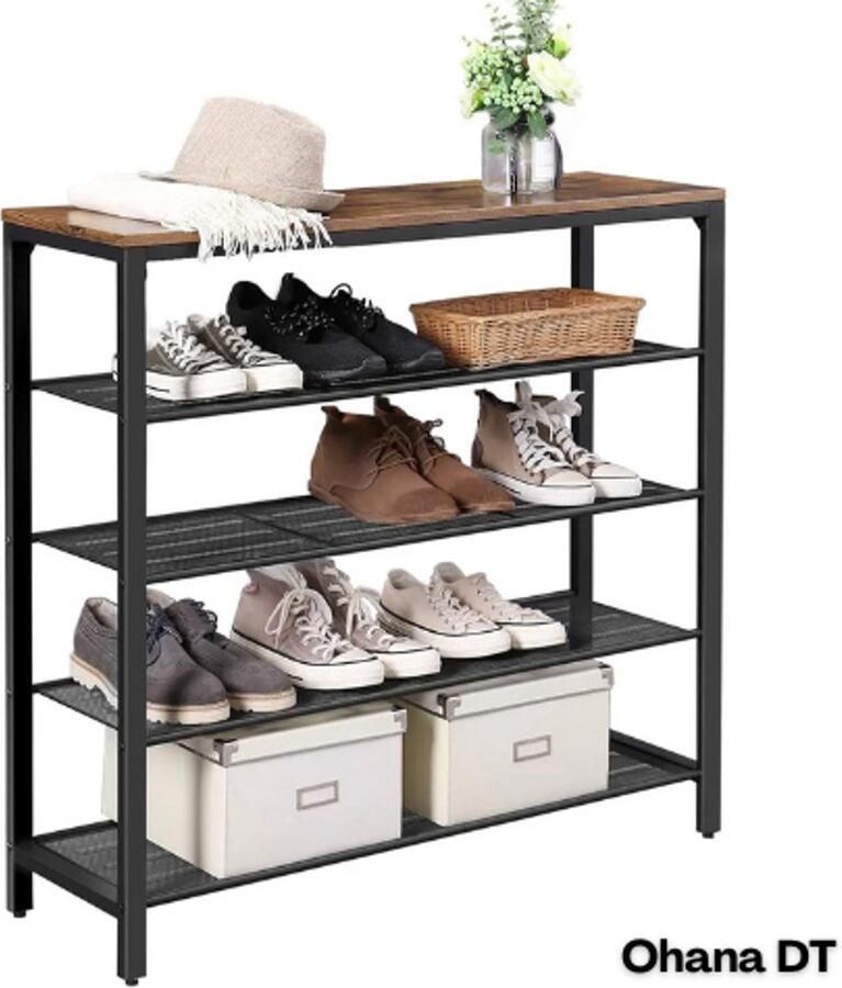 Ohana DT Schoenenrek Schoenenkast 5 Lagen 1M Breed Ruim Stevig & Sfeervol voor Hal of Slaapkamer