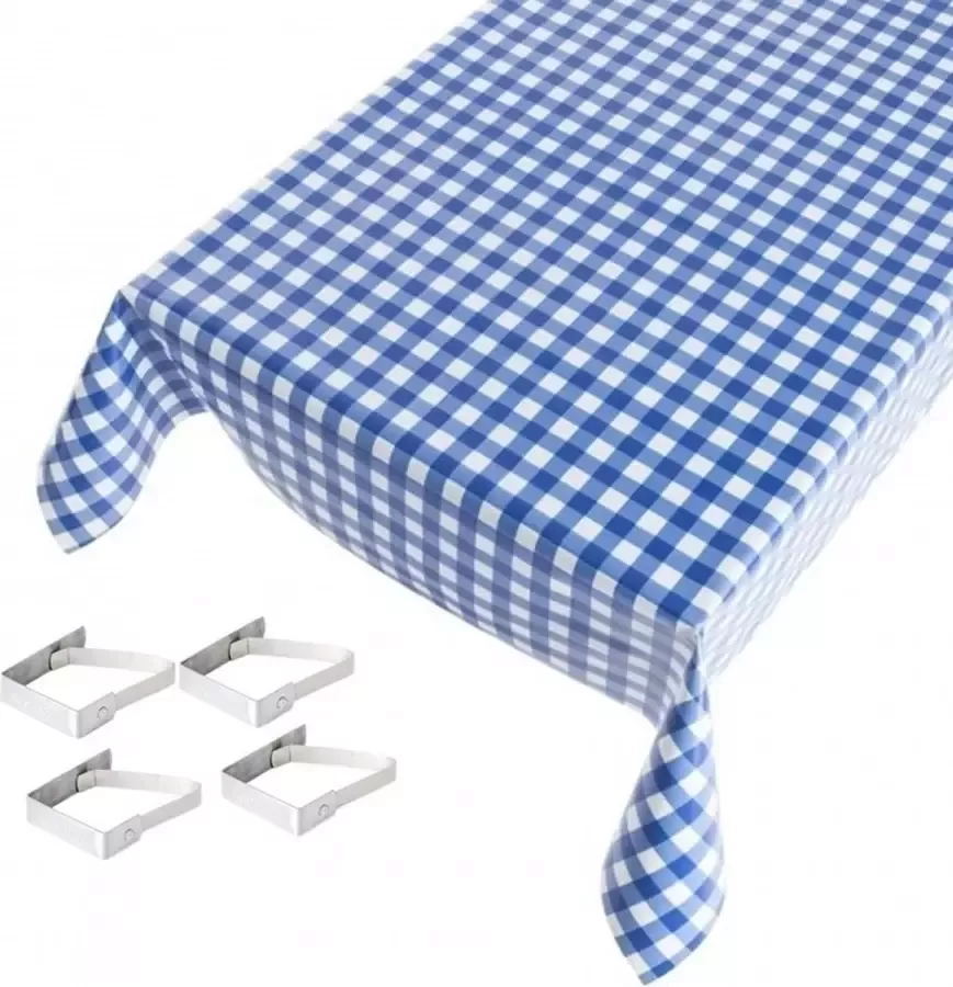 Oktoberfest Buiten tafelkleed tafelzeil blauwe ruiten 140 x 170 cm met 4 tafelkleedklemmen Tuintafelkleed tafeldecoratie