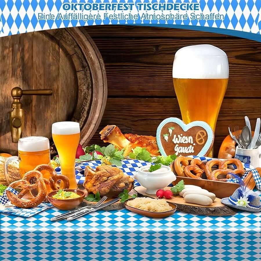 Oktoberfest tafelkleed Beierse tafeldecoratie set van 3 blauw-wit 137 x 274 cm
