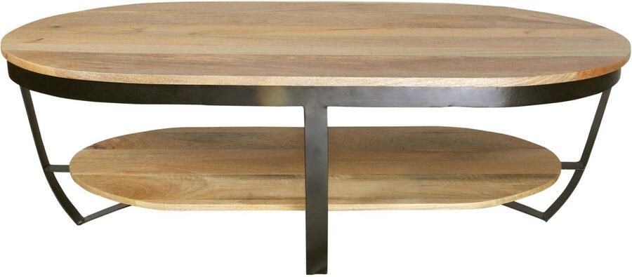 Old Inn Wonen Old Inn Salontafel Ovaal Industrieel Mangohout Bruin Zwart Metalen Onderstel 120x60cm Paras