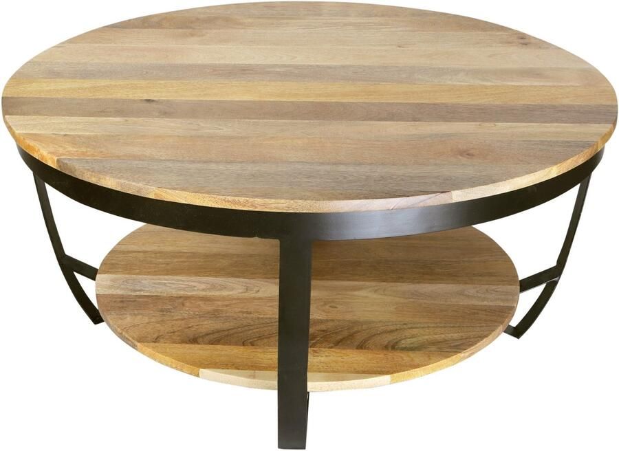 Old Inn Wonen Old Inn Salontafel Bijzettafel Rond Industrieel Mangohout Bruin Zwart Metalen Onderstel Dia 90cm Paras