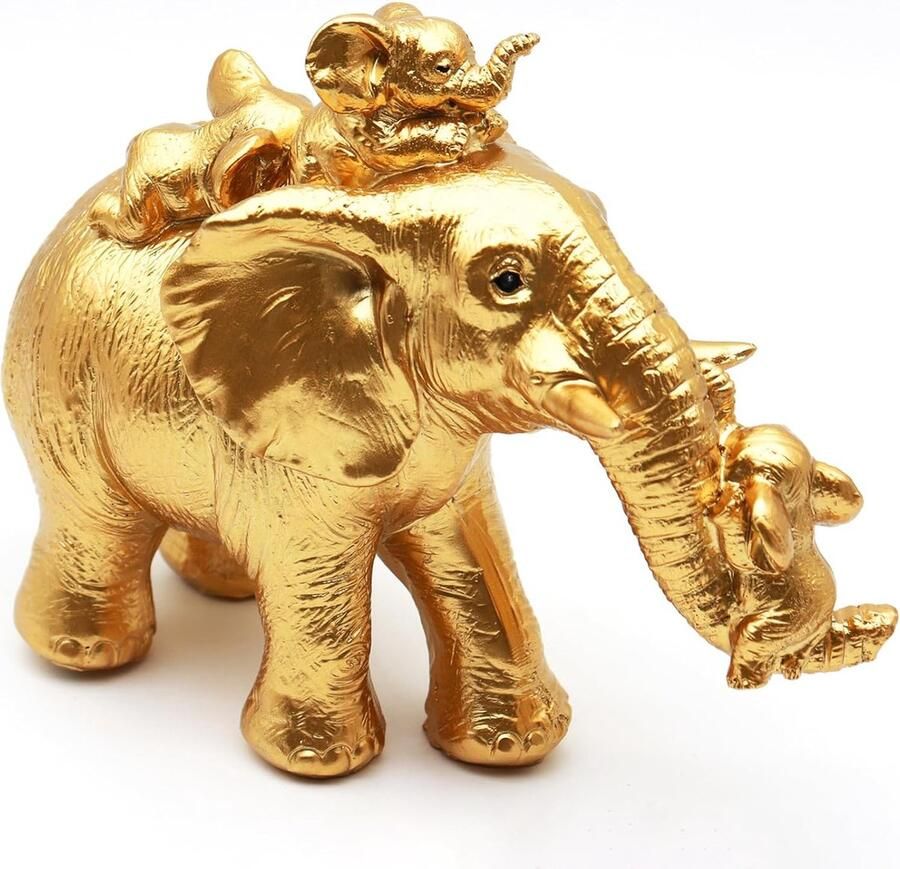 Olifant decoratieve figuren olifantenstandbeeld moedercadeau drie olifantenbaby's slapen op één olifantsmoeder decoratie voor woonkamer kantoor boekenkast slaapkamer goud