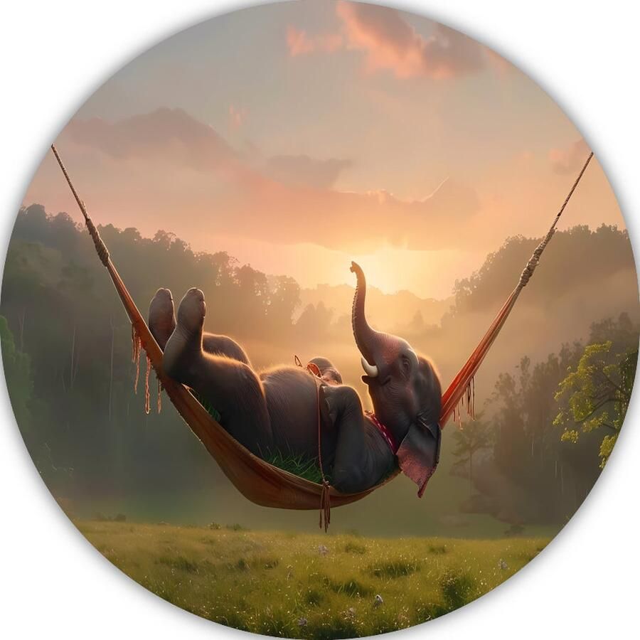 Olifant wandschalen Dier schilderij rond schilderij Hangmat Landelijke schilderijen Schilderij Kunstwerk muurcirkel aluminium 40x40 cm