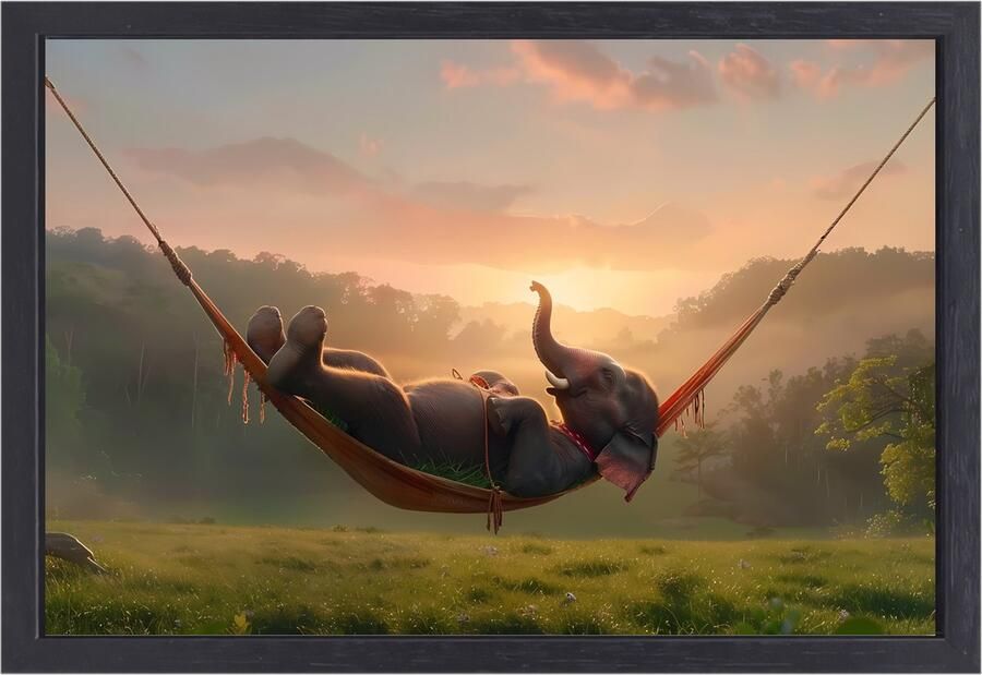 Olifant wanddecoratie Dier schilderijen Schilderij op canvas Hangmat Wanddecoratie modern Schilderij op canvas met baklijst Decoratie muur canvas met baklijst 60x40 cm