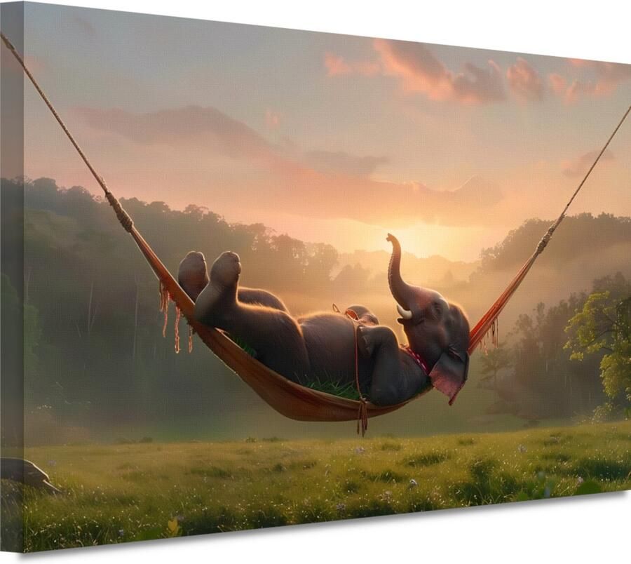 Olifant wanddecoratie Dier wanddecoratie Schilderijen canvas Hangmat Klassiek schilderijen Canvas schilderij woonkamer Slaapkamer wanddecoratie canvas 120x80 cm