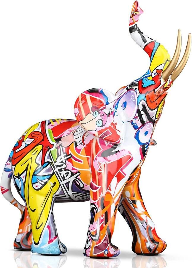 Olifantdecoratie creatieve kleurrijke olifantsfiguren harsolifantstandbeeld en beeldhouwwerk thuis Afrika decoratie graffiti olifantsfiguur geschikt voor boekenplank opbergplank eettafel en open haarddecoratie