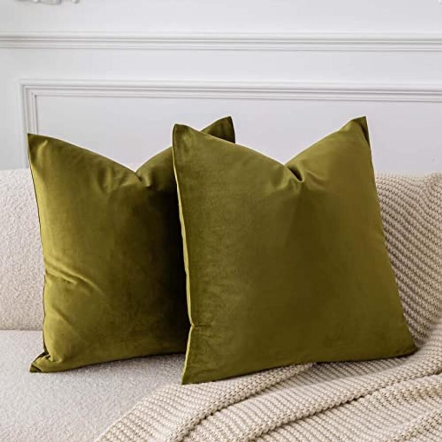Olijf groene fluweel kussenslopen 45x45cm set van 2 voor woonkamer bank bed decoratieve vierkante zachte kussensloop met onzichtbare rits