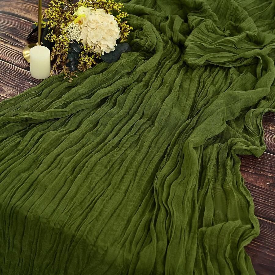 Olijfgroene Tafellopers Set van 2 Katoen en Linnengaas 89 cm breed