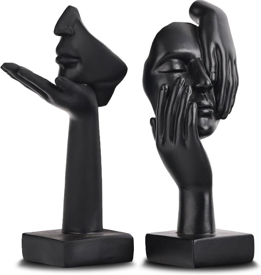 Oliruim Zwart Home Decor Accent Art Vrouwengezicht Standbeeld Verzamelbeeld voor Moderne Woonkamer Boekenplank Zwart Bureau Decoratie 2-delige Set…