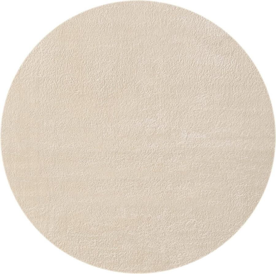 Olivia Tapijt woonkamer beige 120x120 cm rond modern zacht effen pluizig laagpolig (19 mm) antislip wasbaar tot 30 graden 100% polyester 15 cm Mia´s Teppiche