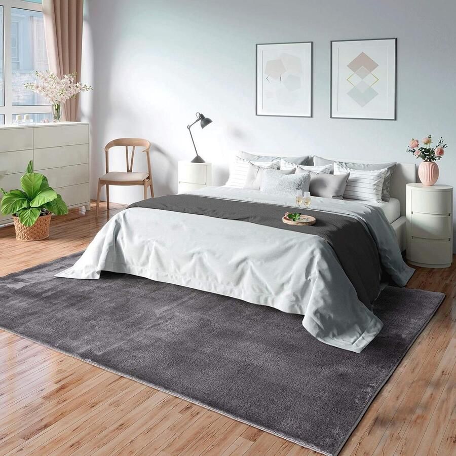 Olivia woonkamertapijt 100% polyester antraciet 80x150 cm vloerkleed