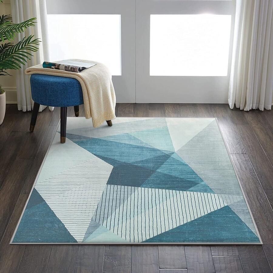 Moderne abstracte geometrische vloerkleden Antislip laagpolig tapijt Blauwgrijs Zacht Grote vloerkleden voor woonkamer en slaapkamer Woondecoratie tapijt 80 x 120 cm - Foto 2