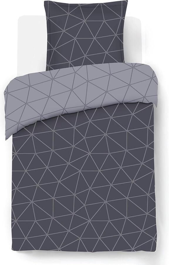 Omkeerbaar beddengoed antraciet dekbedovertrek 140 x 200 cm met 1 kussensloop voor een eenpersoonsbed 100% katoen