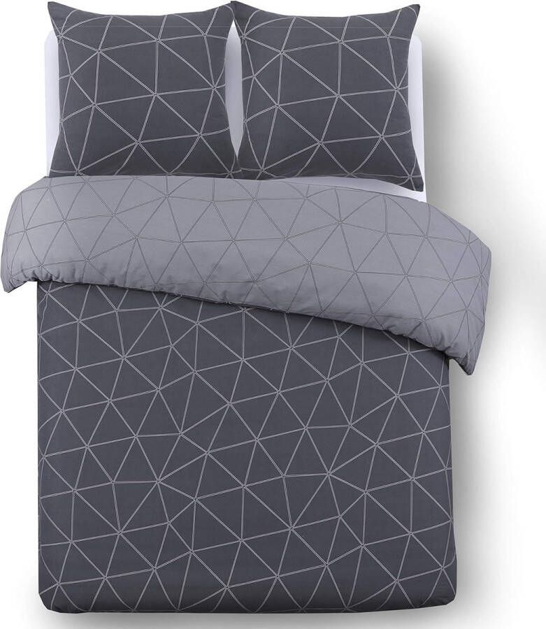 Omkeerbaar beddengoed Hugo antraciet dekbedovertrek 240 x 220 cm met 2 kussenslopen voor standaard tweepersoonsbed 100% katoen