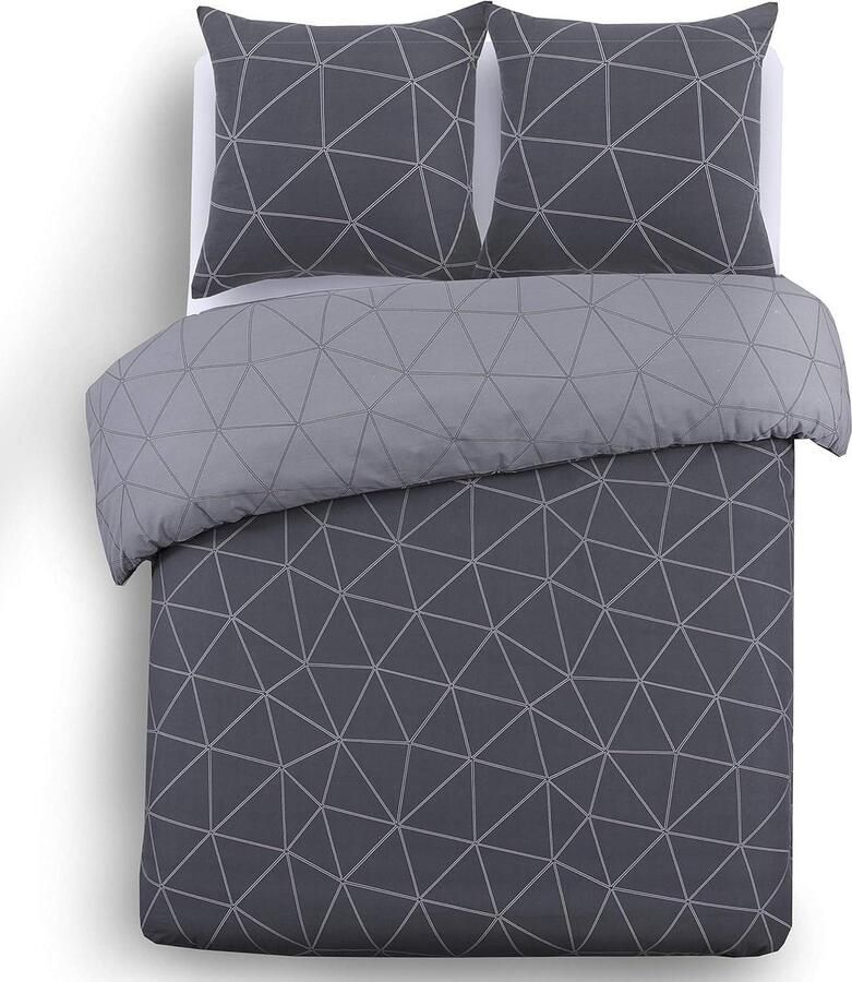 Omkeerbaar beddengoed Hugo antracietgrijs grijs dekbedovertrek 240 x 220 cm tweepersoonsbed 100% katoen dekbedovertrek 240 x 220 katoenen