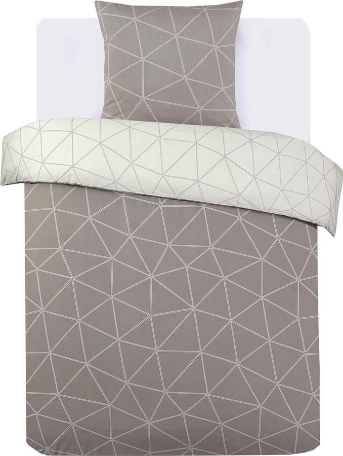 Omkeerbaar beddengoed Hugo beige set met dekbedovertrek 140 x 200 cm en 1 kussensloop voor eenpersoonsbed 100% katoen