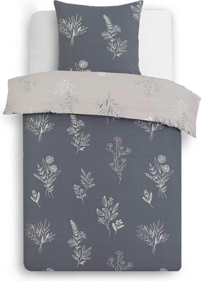 Omkeerbaar dekbedovertrek 140 x 200 cm met kussensloop – 100% katoen voor eenpersoonsbed