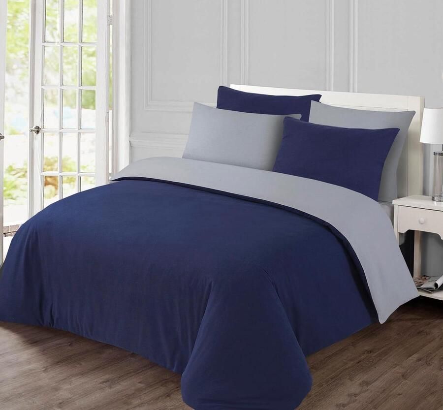 Omkeerbaar flanellen beddengoed blauw grijs tweepersoonsbed dekbedovertrek 240 x 220 cm kussenslopen 100% katoen flanel zacht warm dekbedovertrek 240 x 220 katoenen