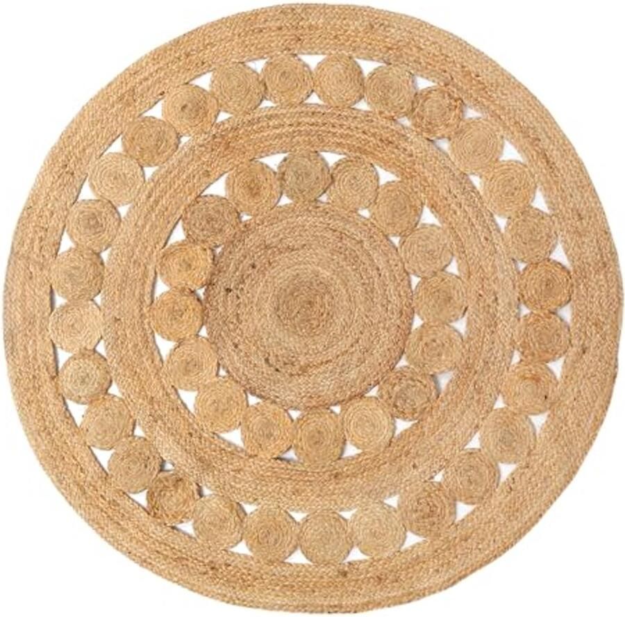 Omkeerbaar handgeweven jute vloerkleed 1 2 m rond rustieke beige boerderijstapijt voor elke kamer