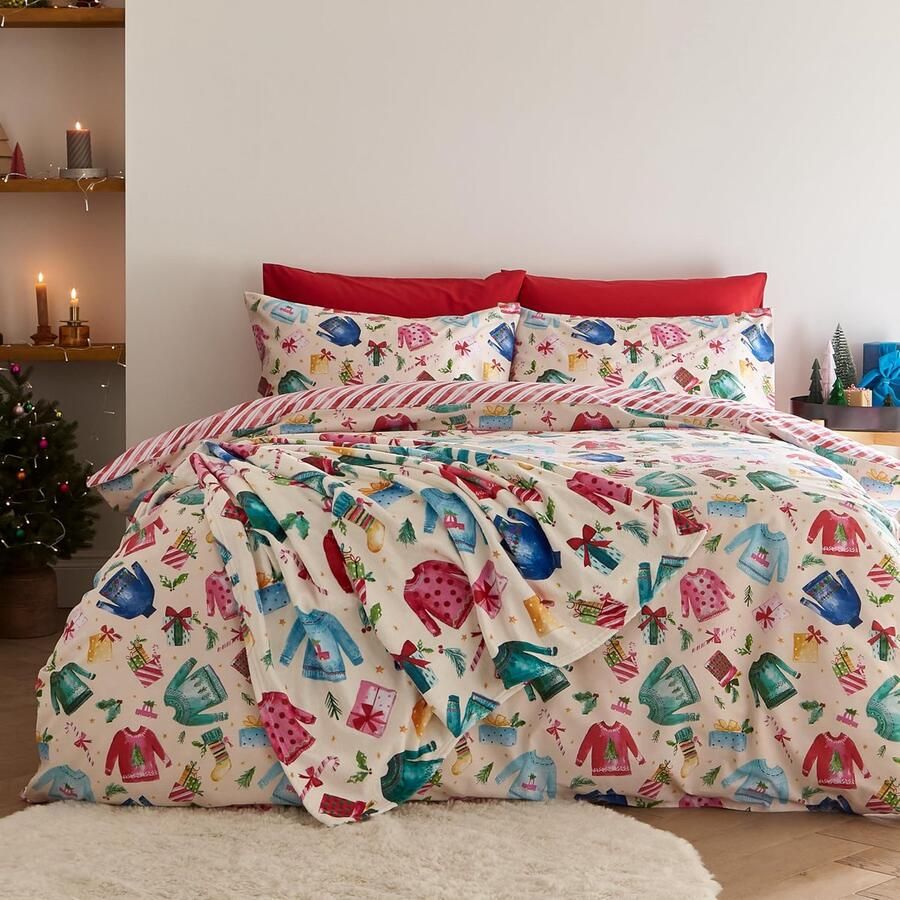 Omkeerbaar kerstbeddengoedset met kussenhoezen voor tweepersoonsbed