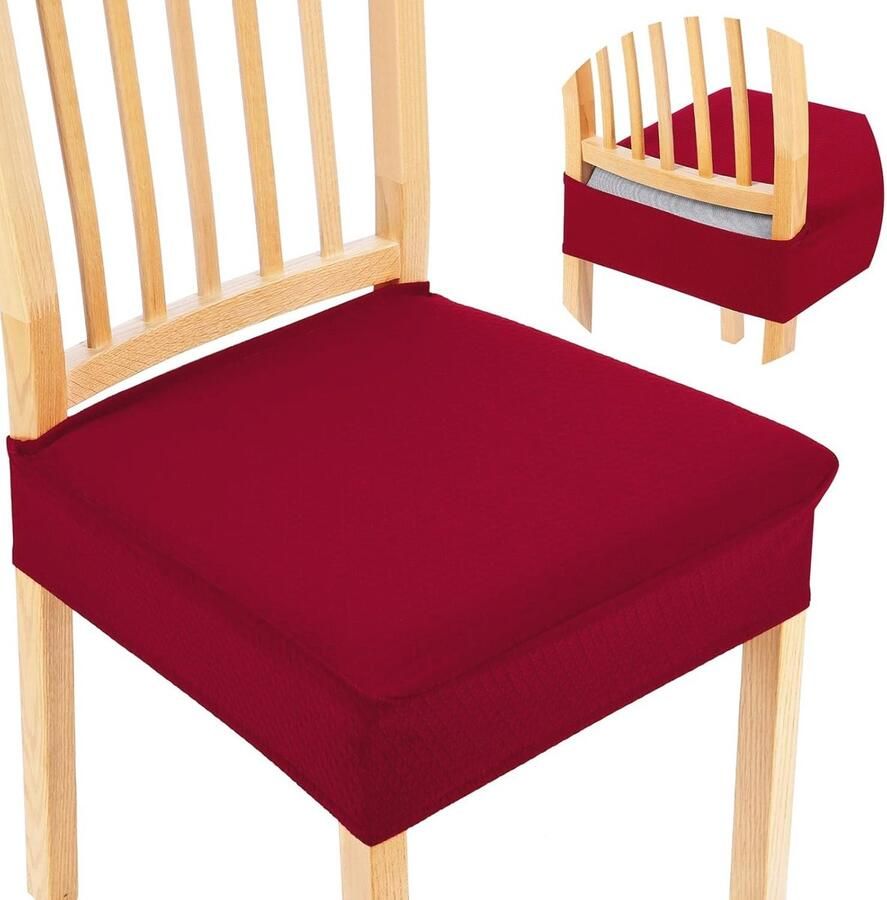 Stretch Spandex Stoelhoes Zitting Wasbare Eetkamerstoelhoezen Set van 4 Bordeauxrood