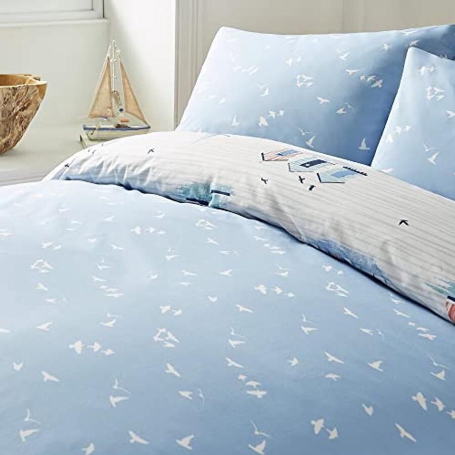 Omkeerbaar Nautisch Blauw Dekbedovertrek 200 x 200 cm met Kustthema voor Tweepersoonsbed