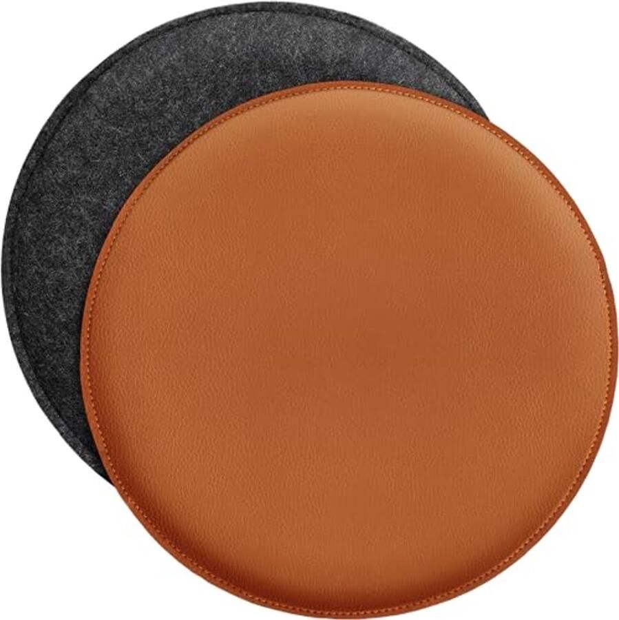Omkeerbaar rond zitkussen van vilt en kunstleer set van 2 ø35 cm voor stoel en bank donkergrijs-cognac