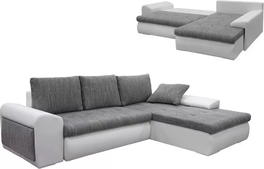 Omkeerbare en converteerbare hoekbank in gevlekt grijs en witte stof van kunstleer MISSISSIPPI II L 269 cm x H 85 cm x D 185 cm
