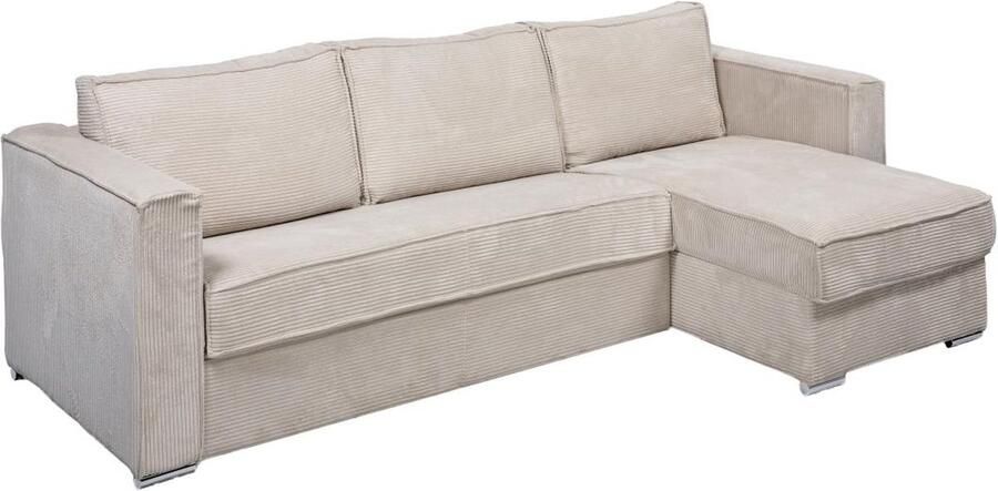 Omkeerbare express-hoekslaapbank van beige ribfluweel Bed 140 cm Matras 18 cm LORETO L 278 cm x H 90 cm x D 152 cm